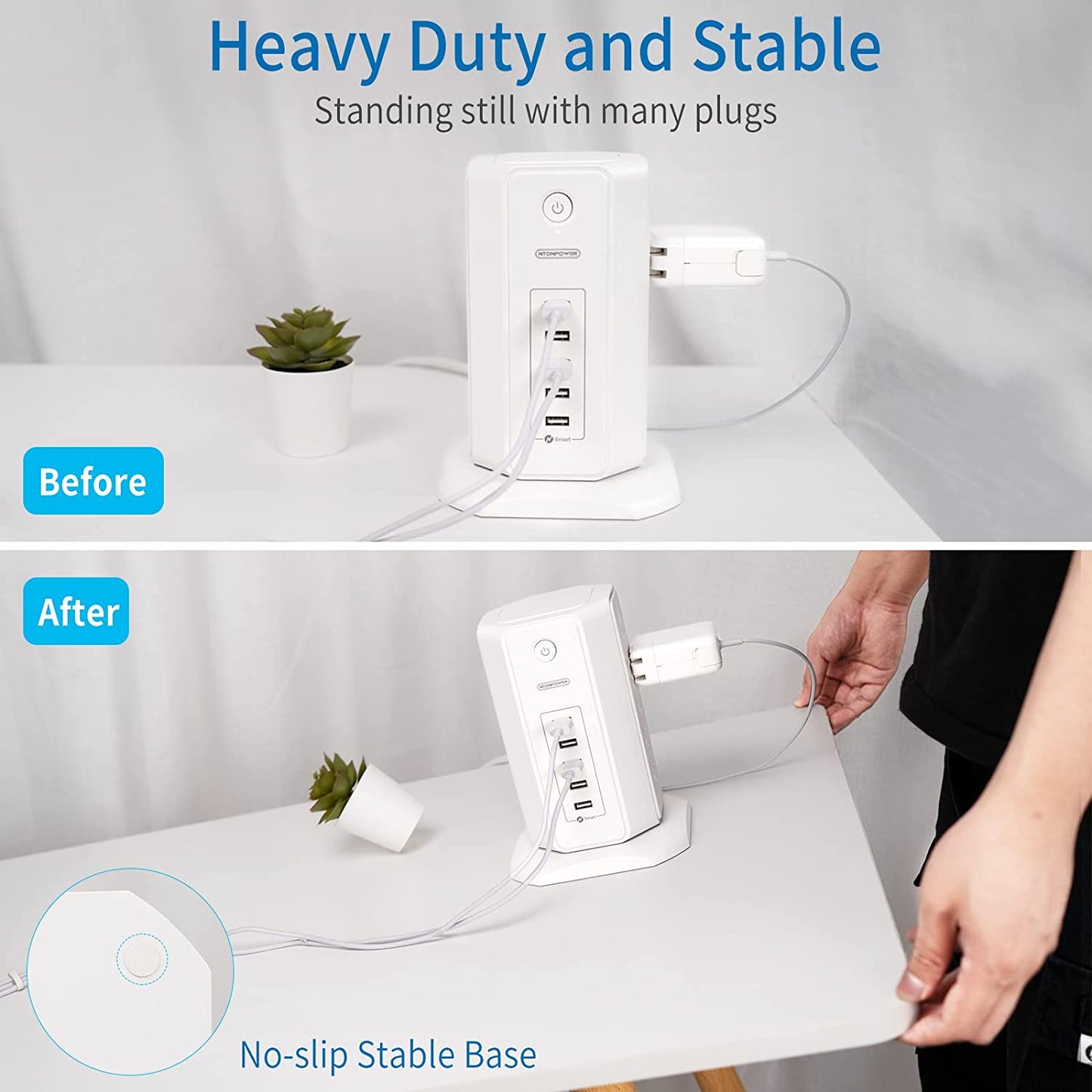 Power Strip Tower Surge Protector, 8 Outlet 5 USB Desktop Charging Station 1625W 13A, 6Ft Extension Cord Flat Plug, Individual Switches, 1080 Joules, Overload Protection for Home Office
