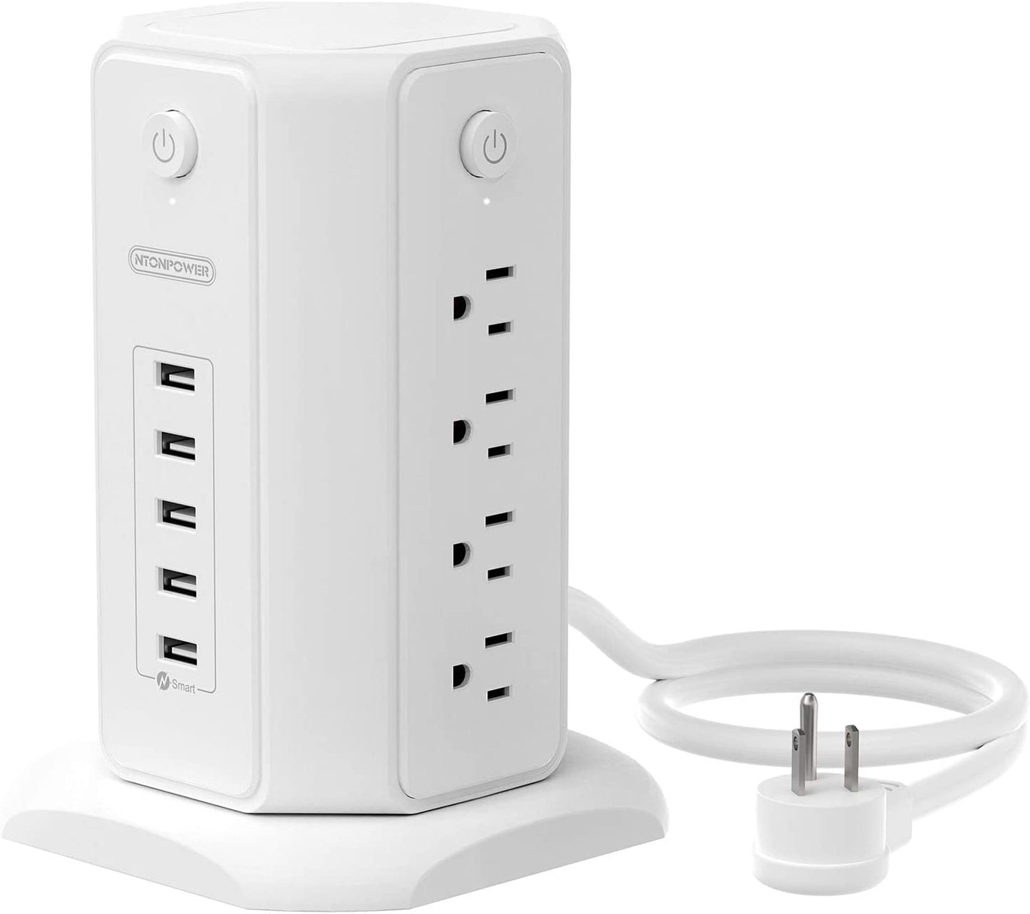 Power Strip Tower Surge Protector, 8 Outlet 5 USB Desktop Charging Station 1625W 13A, 6Ft Extension Cord Flat Plug, Individual Switches, 1080 Joules, Overload Protection for Home Office