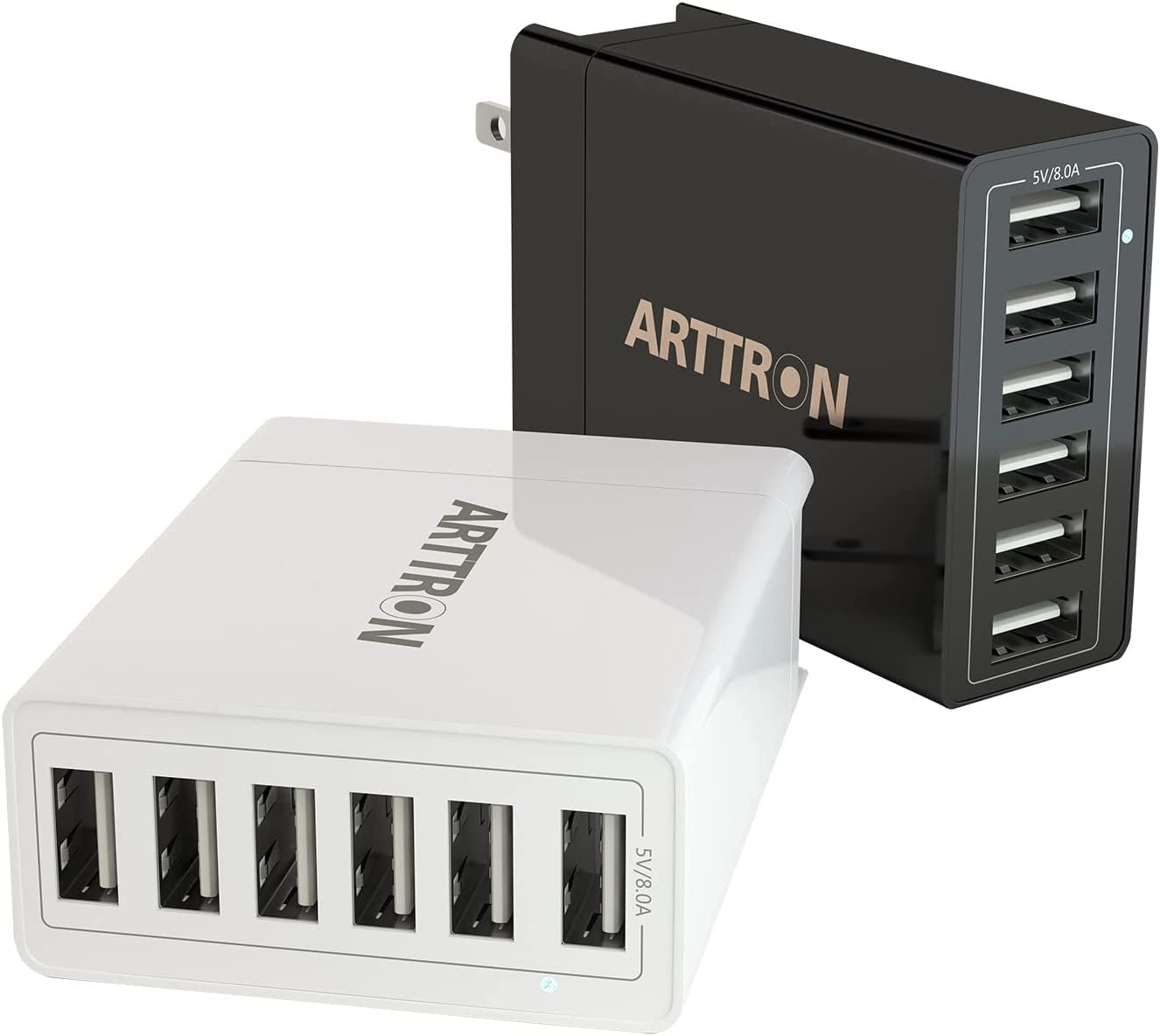 USB Wall Charger Adapter, 40W 6-Port Foldable Wall Plug Multiport Charger for Iphone Ipad Tablets Smartphones, Home Office Use
