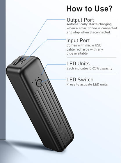 2-Pack Small Portable Charger, 5000Mah Mini Battery Pack 3.45Oz Lightweight Power Bank 5V/2.4A Output & 5V/2A Input Compatible with Iphone, Galaxy, Android Etc