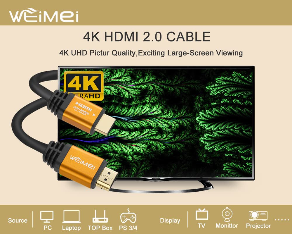 60 Feet 4K HDMI Cable 2.0 HDMI Cord 60Ft Support 4K@60Hz UHD 2160P Ethernet 3D ARC with Gold-Plated Connector and Bare Copper Conductor