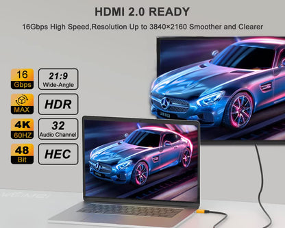 60 Feet 4K HDMI Cable 2.0 HDMI Cord 60Ft Support 4K@60Hz UHD 2160P Ethernet 3D ARC with Gold-Plated Connector and Bare Copper Conductor