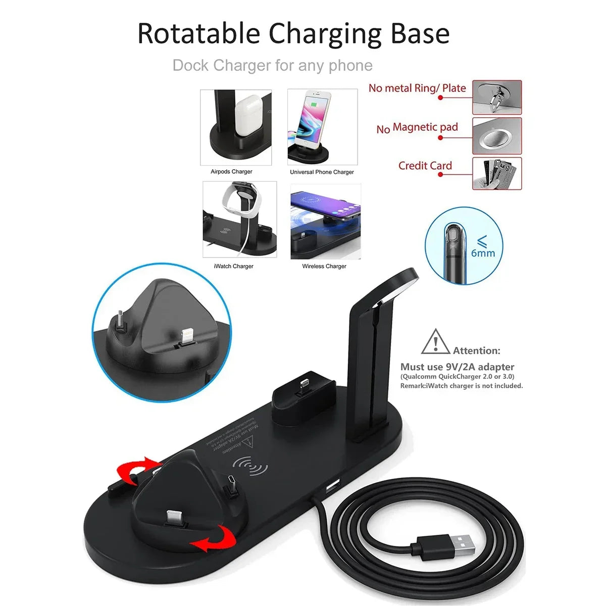 7 in 1 Wireless Charger Stand Pad for Iphone 15 14 13 12 11 X Apple Watch Airpods Desk Phone Chargers Fast Charging Dock Station
