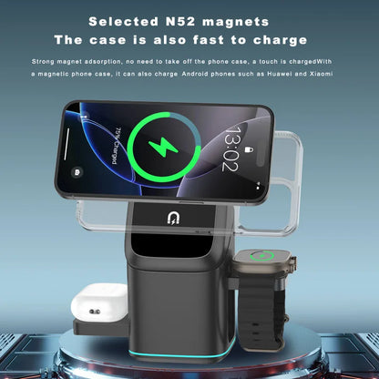 3 in 1 Charging Station Iphone Mag-Safe Charger, Rotating Wireless Charger Stand for Iphone 12~16 Series,Iwatch, Airpods