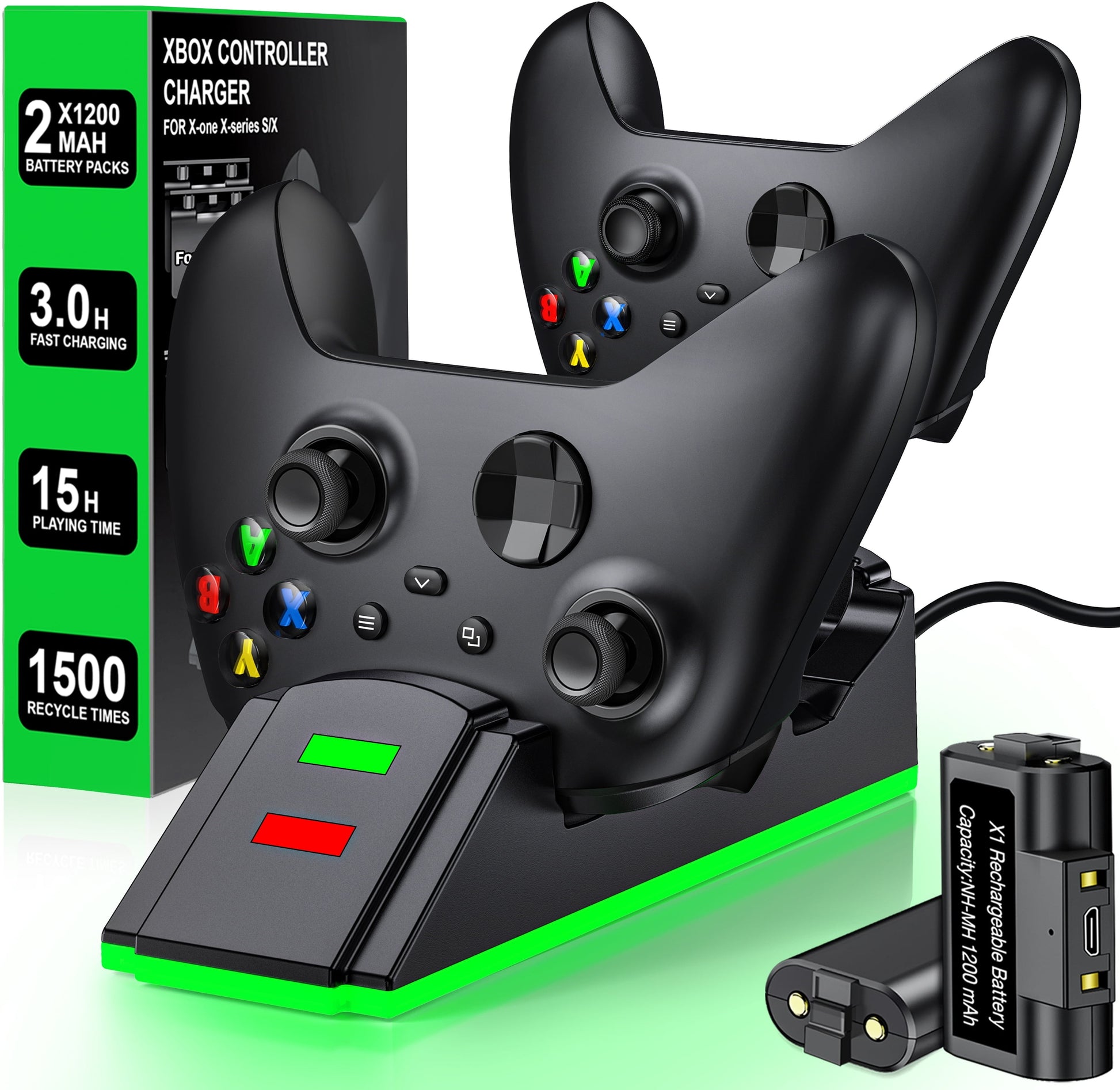 Charging Station Kit with 2 X 1200Mah(3600Mwh)Rechargeable Battery Pack for Xbox Series X|S/Xbox One/Xbox One S/X/Elite, Black, S06