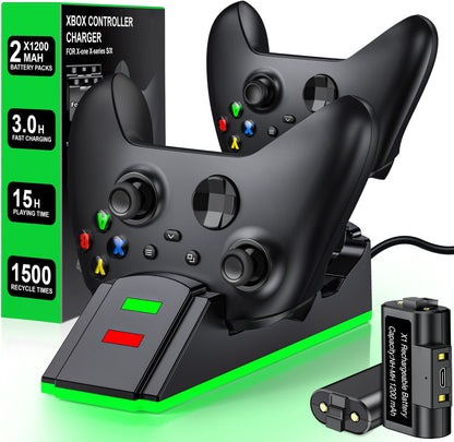 Charging Station Kit with 2 X 1200Mah(3600Mwh)Rechargeable Battery Pack for Xbox Series X|S/Xbox One/Xbox One S/X/Elite, Black, S06