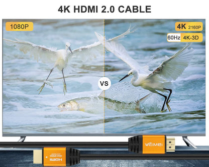 60 Feet 4K HDMI Cable 2.0 HDMI Cord 60Ft Support 4K@60Hz UHD 2160P Ethernet 3D ARC with Gold-Plated Connector and Bare Copper Conductor