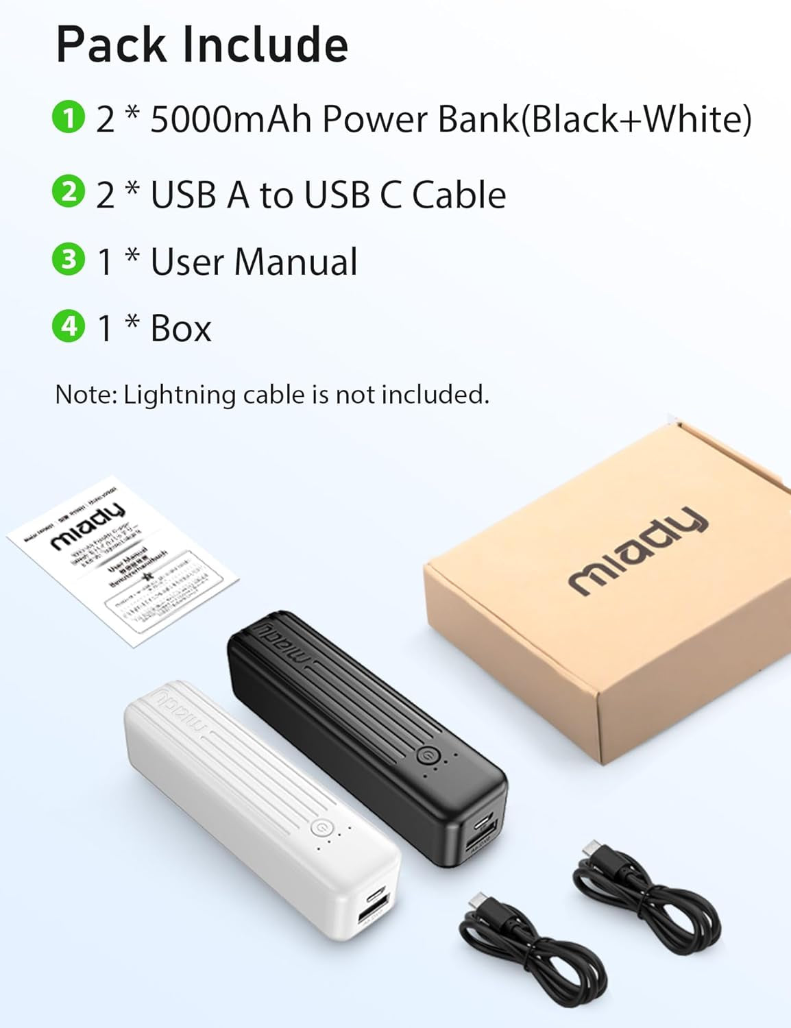 2-Pack Small Portable Charger, 5000Mah Mini Battery Pack 3.45Oz Lightweight Power Bank 5V/2.4A Output & 5V/2A Input Compatible with Iphone, Galaxy, Android Etc
