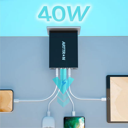 USB Wall Charger Adapter,  40W 6-Port Foldable Wall Plug Multiport Charger for Iphone Ipad Tablets Smartphones, Home Office Use