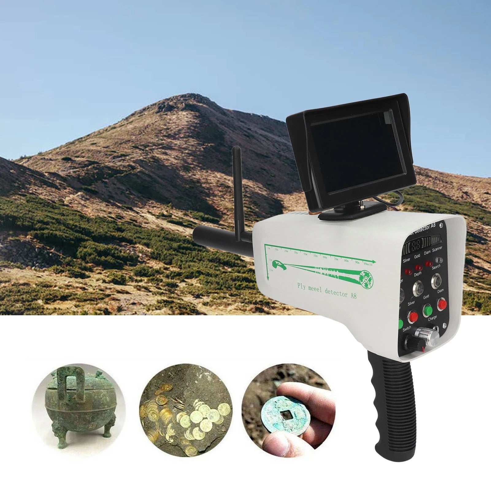 Long Range Gold Detector AC100 to 240V Underground Metal Scanner with High Definition Screen for Gold Silver Copper