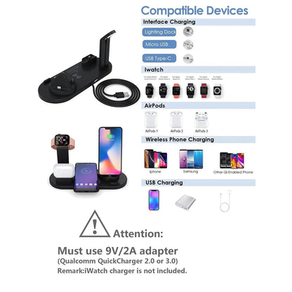 7 in 1 Wireless Charger Stand Pad for Iphone 15 14 13 12 11 X Apple Watch Airpods Desk Phone Chargers Fast Charging Dock Station